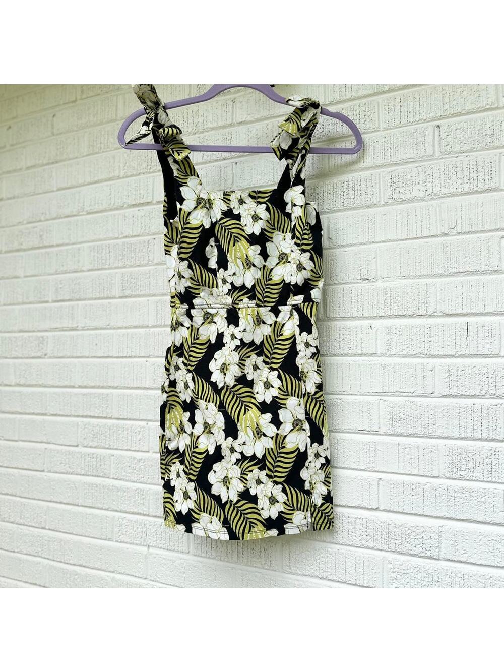 Trixxi Y2K Black Chartreuse Floral Mini Dress
